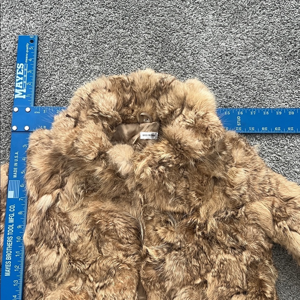 Vintage Genuine Tan Rabbit Fur Long-Sleeve Boho Mod Retro Opera Coat - Size 7/8 - Picture 6 of 9